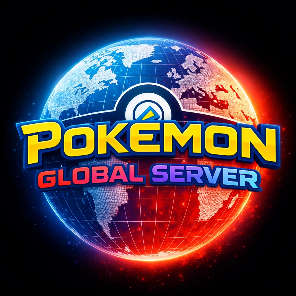 Arte promocional do Pokémon Global Server com iluminação azul e vermelha